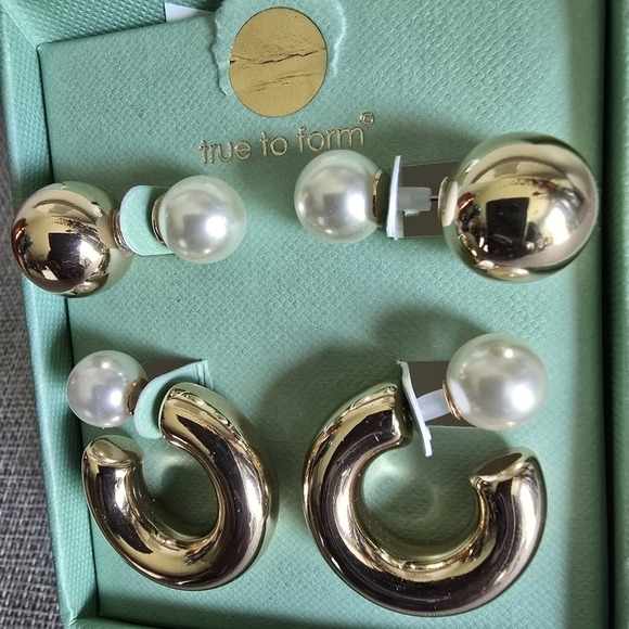 2 Pairs of True to Form Gold Hoop Faux Pearl Ball Earrings. - Picture 4 of 4